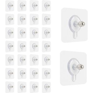 30Pcs Self Adhesive Hanging Nails - Punch Free Seamless Screws - 6cm Clear Waterproof Wall Hook for Picture - Load 5kg klevende spijker