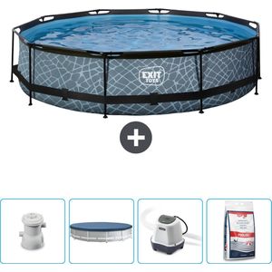 EXIT Rond Stone Frame Zwembad - 360 x 76 cm - Inclusief Pomp Afdekzeil - Zoutwatersysteem - Zwembadzout - Nu extra voordelig