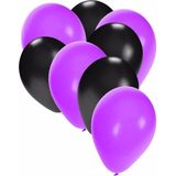 30x ballonnen paars en zwart - 27 cm - paarse / zwarte versiering