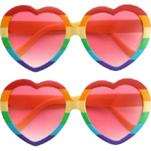 Faram Party - Zonnebrillen - 2x stuks - Hippie Flower Power - hartjes glazen - regenboog kleur
