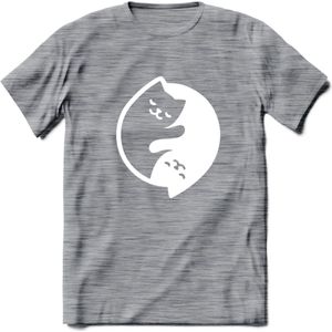 Ying Yang Sleepy Kat - Katten T-Shirt Kleding Cadeau | Dames - Heren - Unisex | Dieren shirt | Grappig Verjaardag kado | Tshirt Met Print | - Donker Grijs - Gemaleerd - XXL