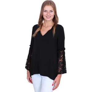 John Zack Elegante zwarte blouse, kanten mouwen
