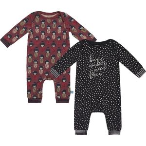 Charlie Choe - 2pack - Donkerrood - Bruin - Boxpak - Salopette - Kruippakje - Babypakje - Jumpsuit - Geboortepakje - Romper - Geisha's - Figuren - Maat 56