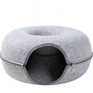 Empire's Product Kattentunnel - Kattentunnel en Kattenmand in 1 - Kattenmand - Cat Cave Donut - Kattenhuis - Vilt - Licht Grijs