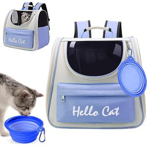 Dierentas Kattenrugzak, opvouwbare huisdierenrugzak Hondenrugzak met reiskom, draagtas voor huisdieren voor katten en honden Puppy's tot 5 kg, blauw