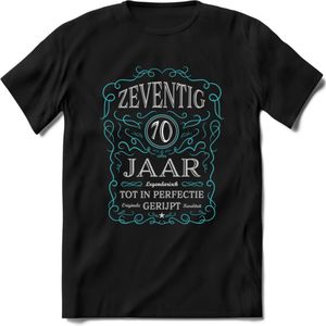 70 Jaar Legendarisch Gerijpt T-Shirt | Lichtblauw - Grijs | Grappig Verjaardag en Feest Cadeau Shirt | Dames - Heren - Unisex | Tshirt Kleding Kado | - Zwart - S