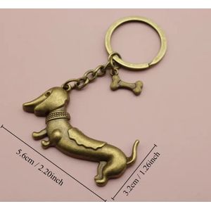 Teckel - sleutelhanger - teckelsleutelhanger - sleutelhanger met ring - bedel - bedelsleutelhanger - ringsleutelhanger - hond - brons - goud - tashanger