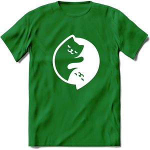 Ying Yang Sleepy Kat - Katten T-Shirt Kleding Cadeau | Dames - Heren - Unisex | Dieren shirt | Grappig Verjaardag kado | Tshirt Met Print | - Donker Groen - XXL