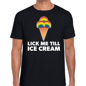 Lick me till ice scream - gay pride t-shirt zwart met regenboog afbeelding voor heren - gaypride kleding M