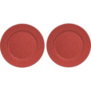 6x Ronde onderzet borden rood met glitters 33 cm - onderborden