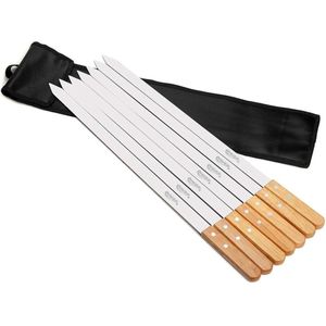 Adana spiesen voor kabobs shish kebab - roestvrijstalen barbecue BBQ spiesen - set van 7 met zak - 60cm lang 25cm breed