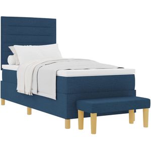 vidaXL - Boxspring - Bed - met - Matras - & - Bench - Blauw - 90x200 - cm - Stof
