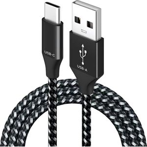 MMOBIEL USB-C Kabel (1m) Nylon Gevlochten USB-A naar Type-C Kabel - 18W 480Mbps – Geschikt voor iPhone 15, iPad, MacBook, Samsung Galaxy S24 S23 S22 S21, Tablets, Laptops etc. - Wit / Zwart