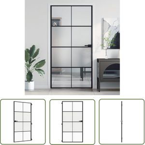 The Living Store Binnendeur smal 102,5x201,5 cm gehard glas en aluminium zwart - Binnendeur - Geharde Glasdeur - Aluminium Deur - Zwarte Deur - Modern Design
