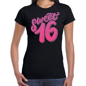 Sweet 16 cadeau t-shirt zwart dames - dames shirt 16 jaar - verjaardag kleding / outfit XS