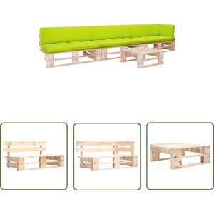 The Living Store 4-delige Loungeset pallet met kussens geïmpregneerd grenenhout - Loungeset - Pallets - Tuinmeubels - Hout - Groen