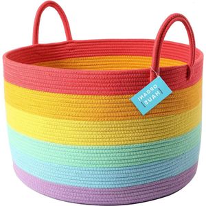 Extra Grote Regenboog Katoenen Touw Opbergmand Met Handvatten 50x33cm - Kleurrijke Eenhoorn Decor - Kinderen Speelgoed Opbergmanden voor Organiseren - Regenboog Mand voor Klaslokaal Organisatie