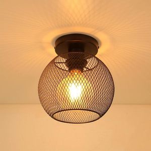 Retro industriële plafondlamp - ijzeren kooi E27 fitting - landelijke stijl - zwart metalen lampenkap - restaurant café bar - kinderkamer