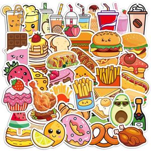 50 stuks schattige voedselstickers - Lekker melk thee vrucht hamburger friet themastickers - Cadeau voor kinderen, tieners en volwassenen - Waterdichte stickers