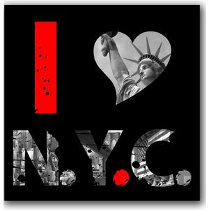 Dibond - Stad / New-York - Collage N.Y.C. in rood / wit / zwart / grijs - 100 x 100 cm.