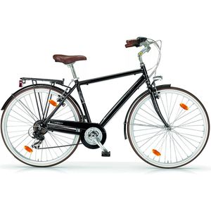 In And OutdoorMatch Herenfiets Vladimir - Met 6 versnellingen - Stadsfiets 28 inch - Framemaat 50cm - Hybride - V-brakes en remgrepen - Zwart/zilver