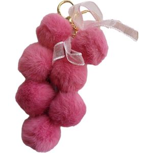 Sleutelhanger - Fluffy Druiven - Lengte 14 cm - Fuchsia