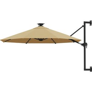 The Living Store Wandparasol - 300 x 131 cm - 100% polyester - Taupe - Met zwengelsysteem - 28 LED-lampjes