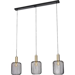 QAZQA mayelle - Industriele Hanglamp eettafel voor boven de eettafel | in eetkamer - 3 lichts - L 120 cm - Zwart Goud - Industrieel - Woonkamer | Slaapkamer | Keuken