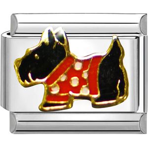 Quiges - Schakel - Bedel - 9mm - charms - Kleurrijk - Schotse Terrier - Geschikt voor - Nomination- armband - Schakelarmband - italy bedels armband