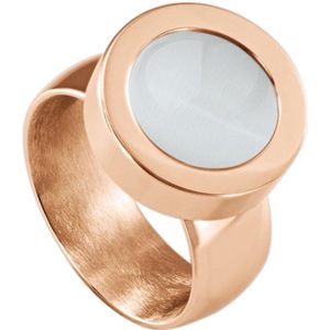 Quiges RVS Schroefsysteem Ring Rosékleurig Glans 18mm met Verwisselbare Cat's Eye Beige 12mm Mini Munt