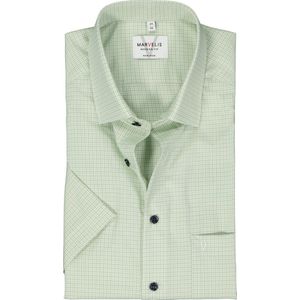 MARVELIS modern fit overhemd - korte mouw - popeline - lichtgroen met wit geruit - Strijkvrij - Boordmaat: 42