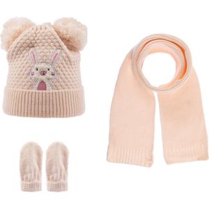 Kitti 3-Delig Winter Set | Muts (Beanie) met Fleecevoering - Sjaal - Handschoenen | 0-18 Maanden Baby Meisjes | K22150-03-04 | Powder Pink