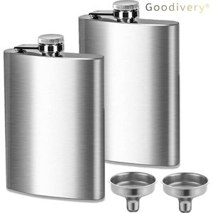 Goodivery ® - Heupfles - Handige heupfles - met roestvrijstalen trechter - ‎2,2 x 9,3 x 13,9 cm - Zilver