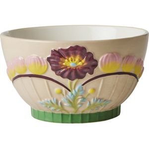 Rice by Rice - keramische kom - ⌀14.5cm - beige met bloemen - 600ml - kleurrijk wonen