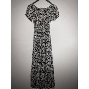 Lange dames jurk Siri gebloemd motief zwart wit Maat S/M strandjurk