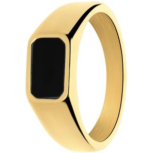 Lucardi - Kinder Stalen goldplated ring met zwart agaat - Ring - Staal - Goudkleurig - 15 / 47 mm
