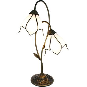 LumiLamp Tiffany Tafellamp 61 cm Wit Bruin Kunststof Glas Tiffany Bureaulamp