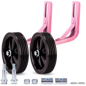 sun baby Zijwieltjes voor kinderfiets, 14 inch Roze, kunststof en staal, verstelbaar, inclusief bevestigingsschroeven, past op de meeste kinderfietsen