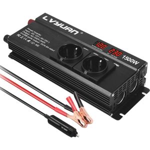 12V 230V Omvormer 1500W met 2 Stopcontacten en 4 USB-poorten