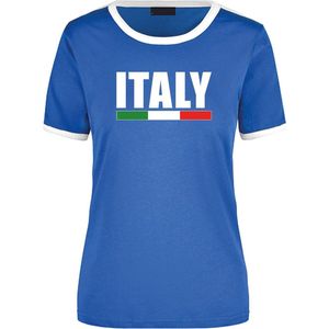 Italy supporter blauw/wit ringer t-shirt Italie met vlag - dames - landen shirt - supporter kleding / EK/WK S