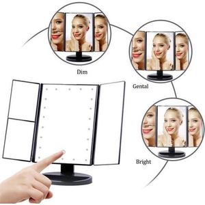 Make Up Grote spiegel cosmetica verlicht met 22LED Make up spiegel- 2x en 3x vergroting / Inklaapbaar en Vouwbaar – Werkt op Batterijen & met USB-kabel