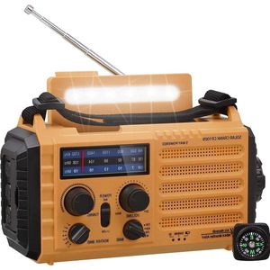 Digitale Weeralarm Radio - 5 Manieren Aangedreven - Zonne - Handslinger - 5000mAh Li-ion Batterij - Powerbank - Micro USB - LED Zaklamp - SOS-Alarm - Karabijnhaak - Buitenshuis