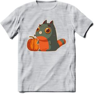 Frankenstein kat T-Shirt Grappig | Dieren katten halloween Kleding Kado Heren / Dames | Animal Skateboard Cadeau shirt - Licht Grijs - Gemaleerd - 3XL