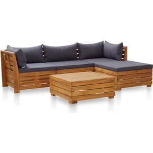 vidaXL - 5-delige - Loungeset - met - kussens - acaciahout - donkergrijs