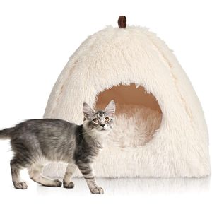 Kattenbed, wasbaar, kattenslaapplaats voor katten, kattenmand, pluche, huisdier, kattenhuis, kattenkussen, pluizig kitten, puppybed, huisdierbed, wit