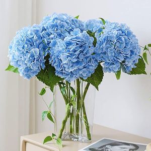 3 stuks kunstbloemen grote hortensia bloemen latex boeket voor bruiloft bruids kantoor thuis feestdecoratie (blauw)