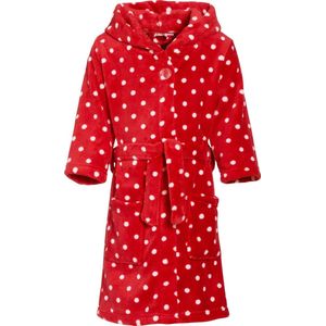 Playshoes - Fleece badjas met capuchon - Stippen rood - maat 122-128cm