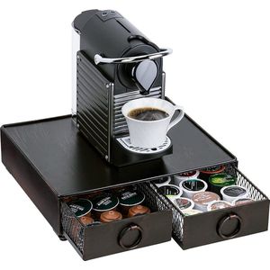 Koffiecapsulehouder, capsulehouder met 2 zakjes voor 64 Nespresso capsules, koffiemachine standaard & coffee pads, organizer, opbergdoos voor keuken, huishouden, kantoor