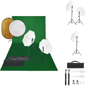 vidaXL Fotostudioset - Verstelbaar achtergrondsysteem - 2 x 84 cm witte paraplu - 2 x daglichtlamp - Reflectoren - Inclusief draagtas - Fotostudio Set