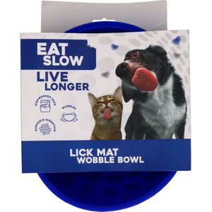 Eat Slow Live Longer Likmat Wiebelkom Pootafdrukken - 17 cm - Snuffelmat - Anti-schrok Kom - Slowfeeder – Afleiding – Belonen - Honden en Katten – voor Lekkernij - 100% Siliconen – Vaatwasserbestendig – Blauw